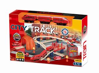 B/O TRACK FIRE TRUCK W/SOUND 74PCS,