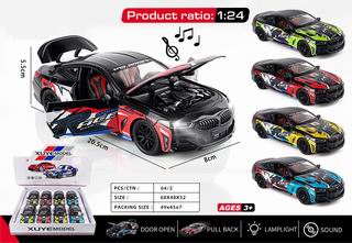 1:24 PULL BACK DIE-CAST CAR W/LIGHT & MUSIC 8PCS,