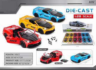 1:28 PULL BACK DIE-CAST CAR W/LIGHT & MUSIC 12PCS,