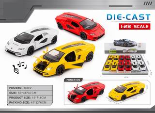 1:28 PULL BACK DIE-CAST CAR W/LIGHT & MUSIC 12PCS,