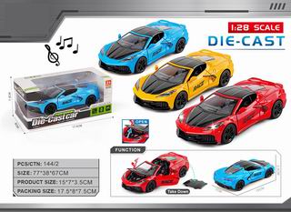 1:28 PULL BACK DIE-CAST CAR W/LIGHT & MUSIC,